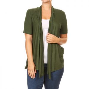 Women's Plus Size Open Front Solid Cardigan Olive